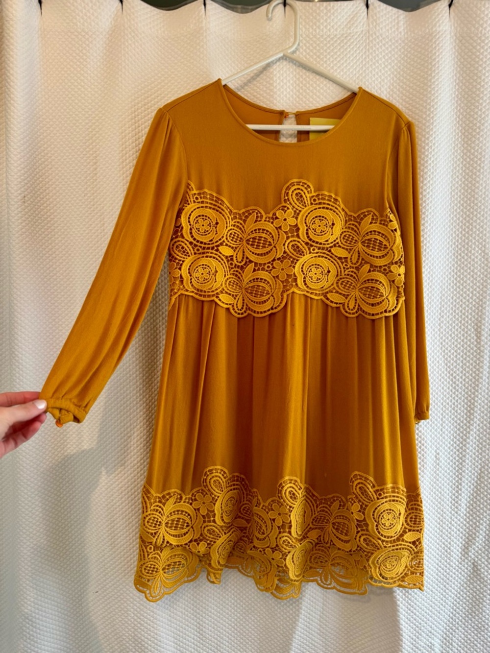 Yellow long sleeve applique dress